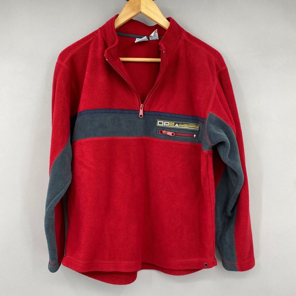 Ocean Pacific OP Fleece Pullover Mens L Red Quarter Zip All Terra Conditioning